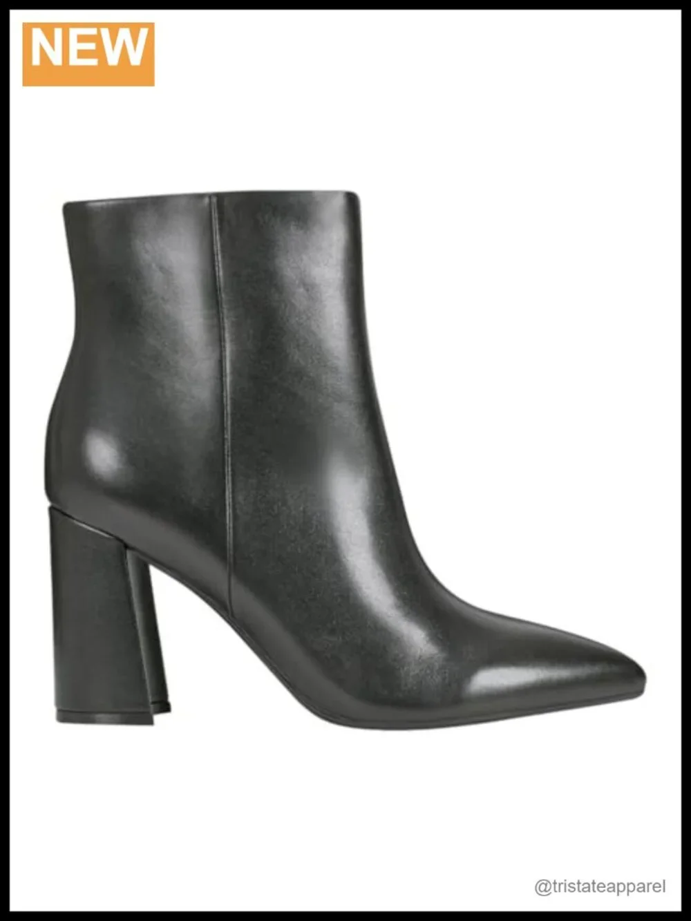 Leather Ankle Booties Block Heel Pointed Toe